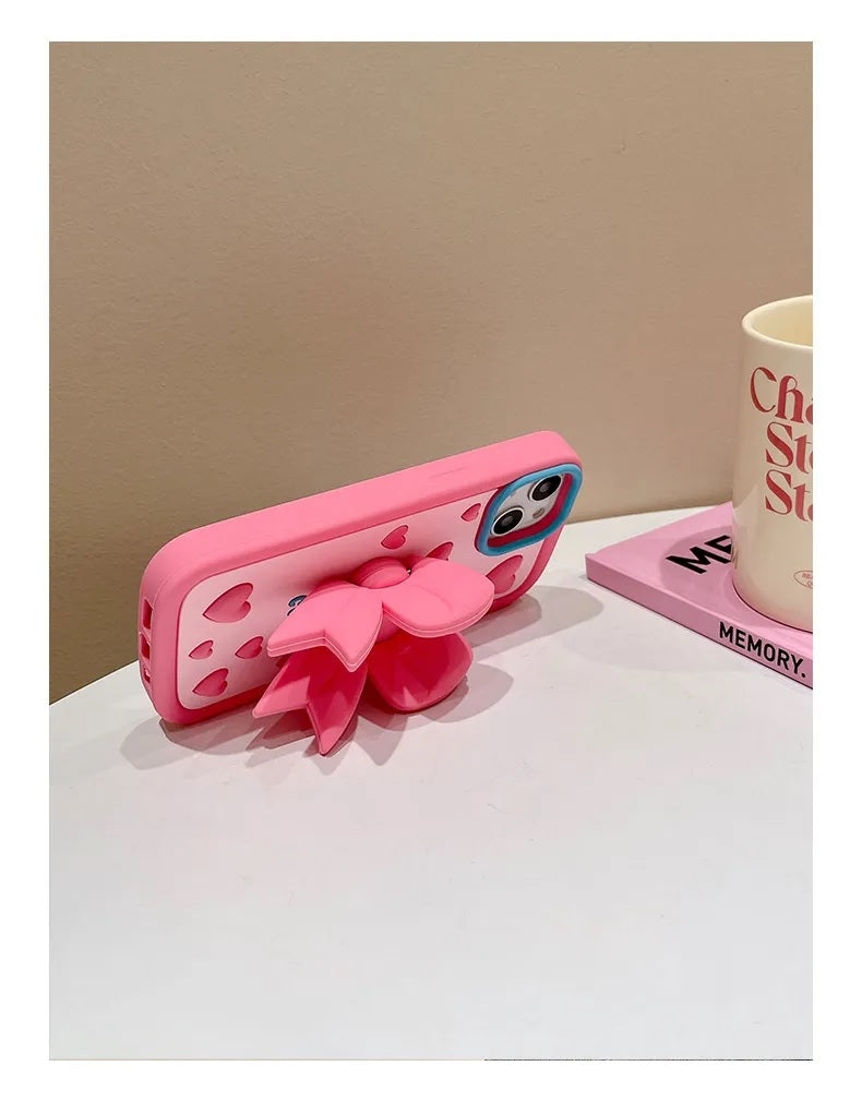 3D Cute Heart Butterfly Case Coquette Bowknot Folding Desktop Kick stand Case